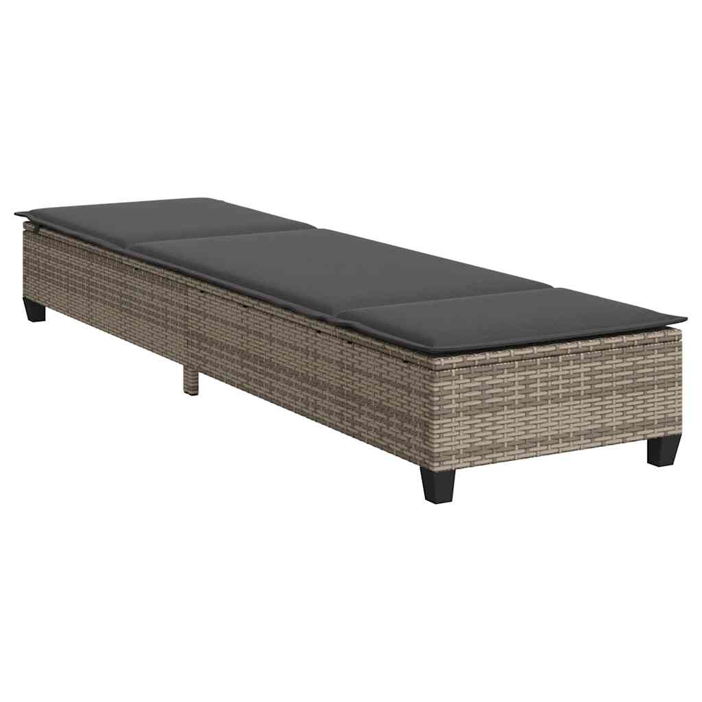 vidaXL Sonnenliege mit Auflagen Grau 55x200x25,5cm Poly Rattan