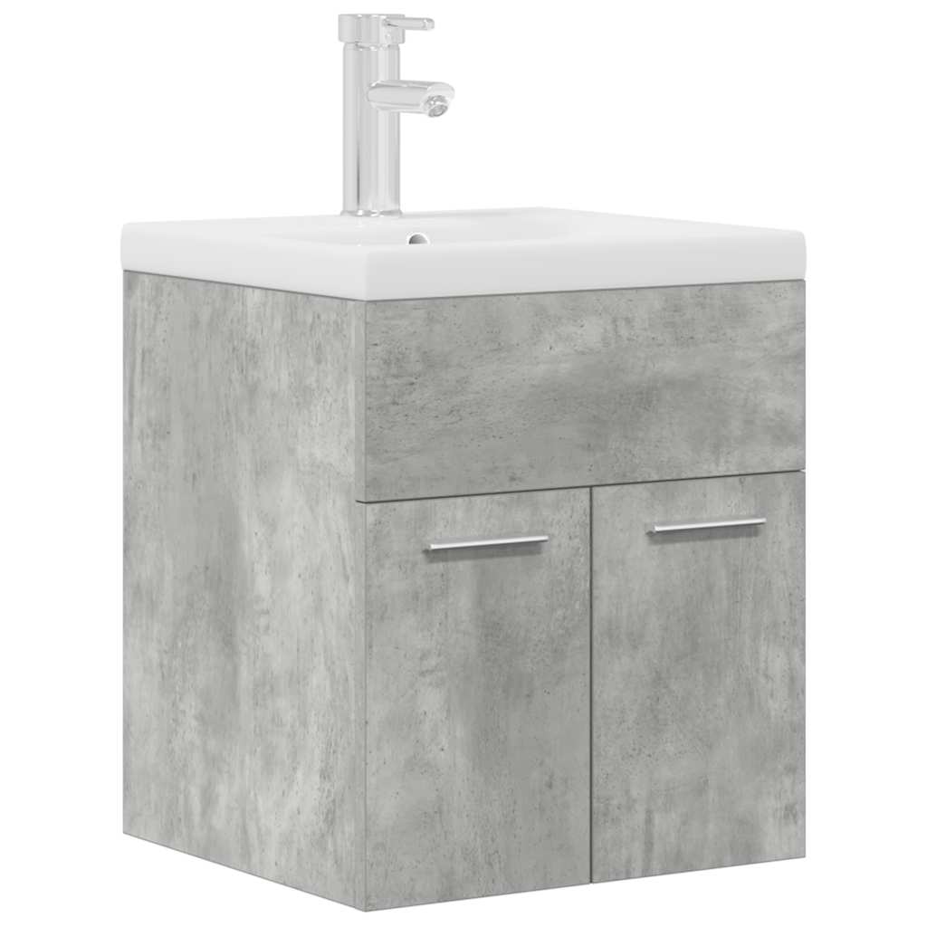 vidaXL Waschbeckenunterschrank mit Einbaubecken Wasserhahn Betongrau