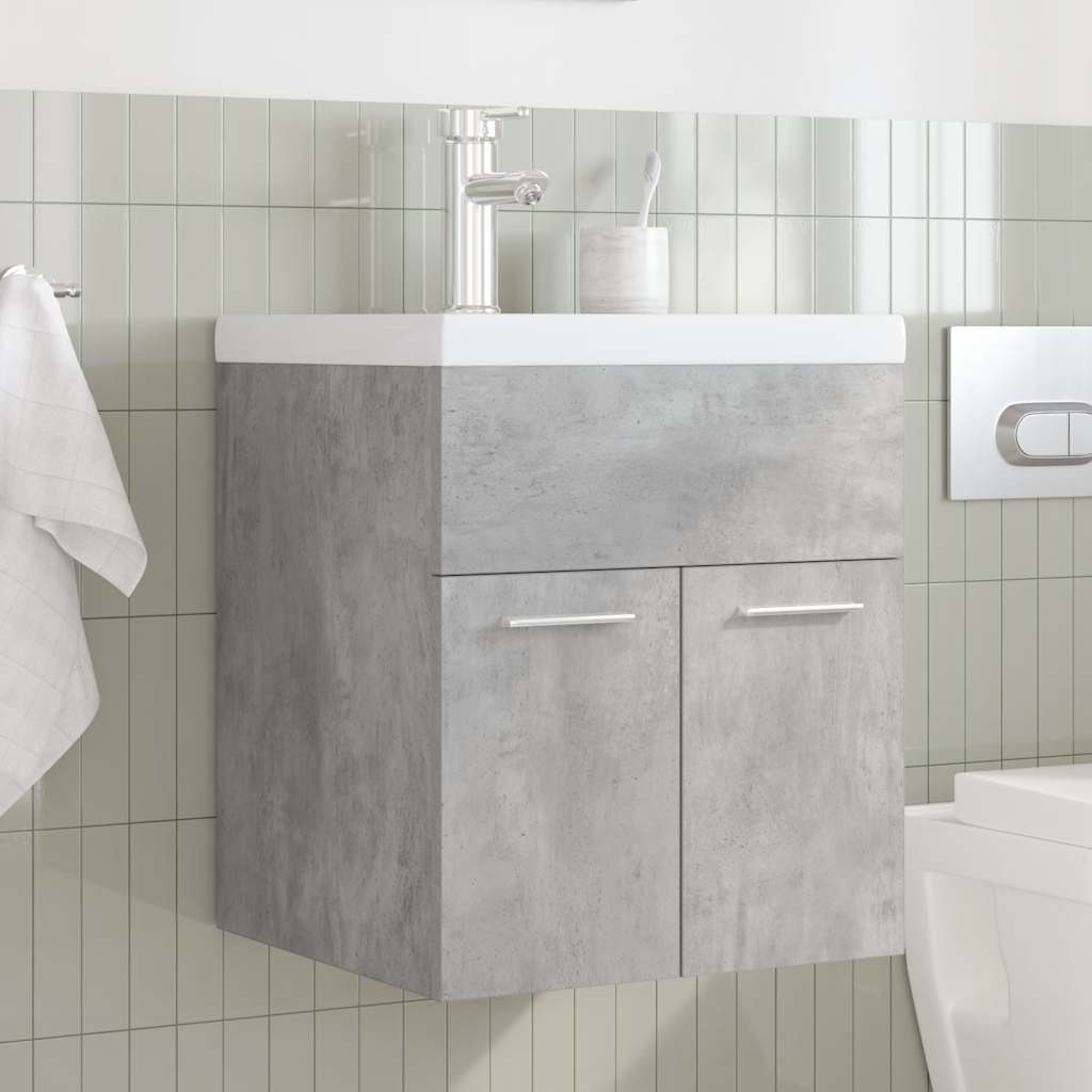 vidaXL Waschbeckenunterschrank mit Einbaubecken Wasserhahn Betongrau