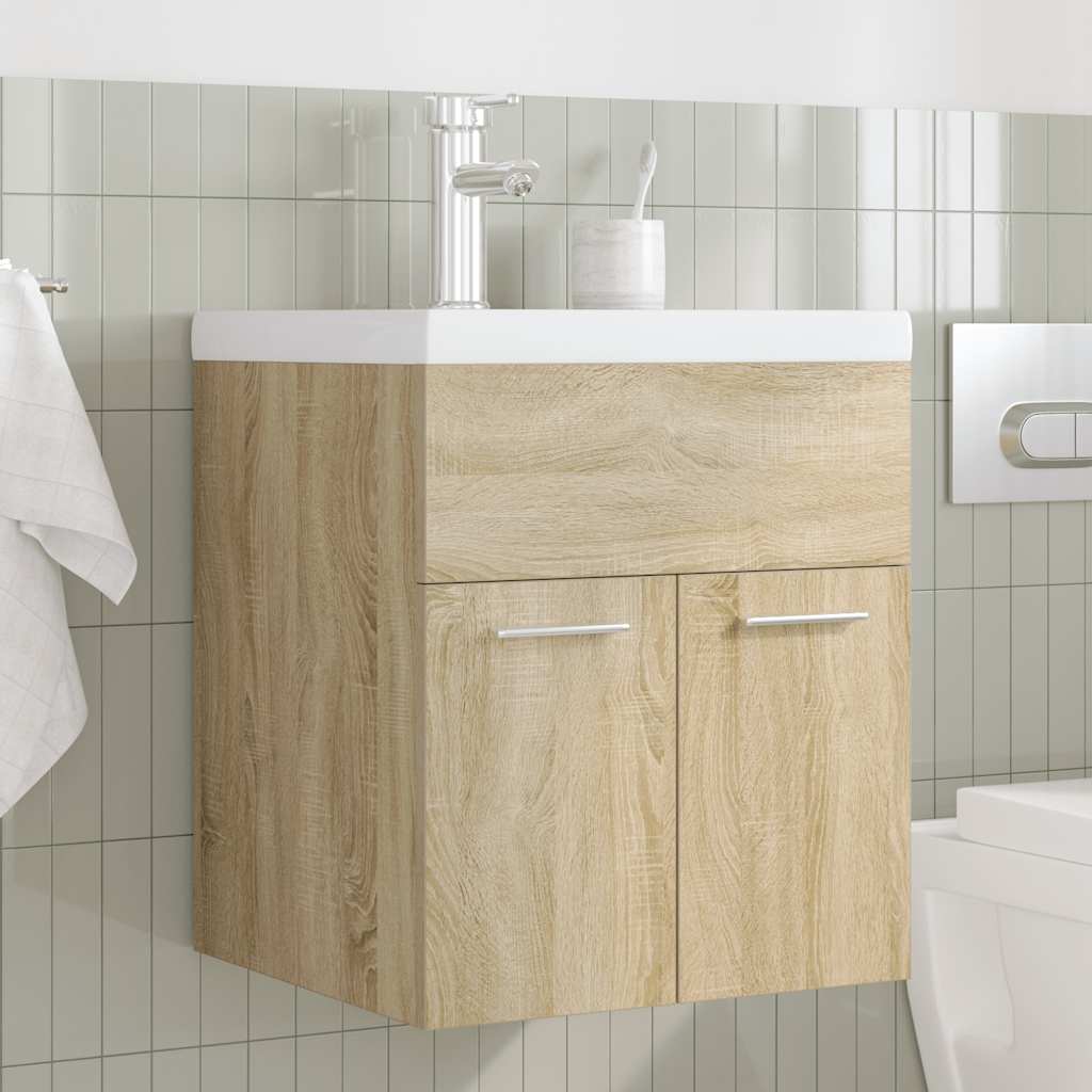 vidaXL Waschbeckenunterschrank Einbaubecken Wasserhahn Sonoma-Eiche