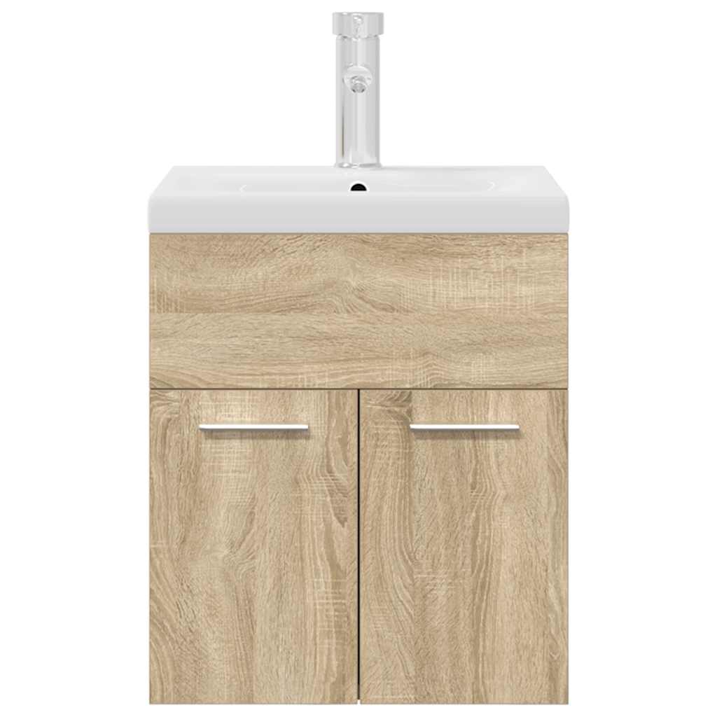 vidaXL Waschbeckenunterschrank Einbaubecken Wasserhahn Sonoma-Eiche