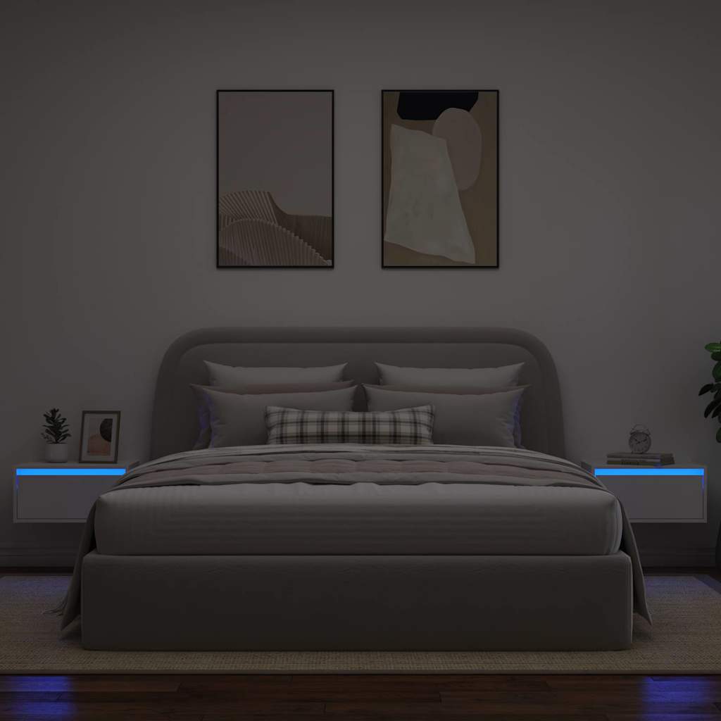 vidaXL Wand-Nachttische mit LED-Leuchten 2 Stk. Weiß