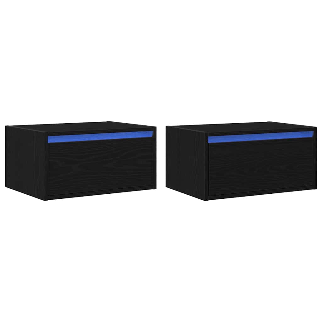 vidaXL Wand-Nachttische mit LED-Leuchten 2 Stk. Schwarz Eichen-Optik
