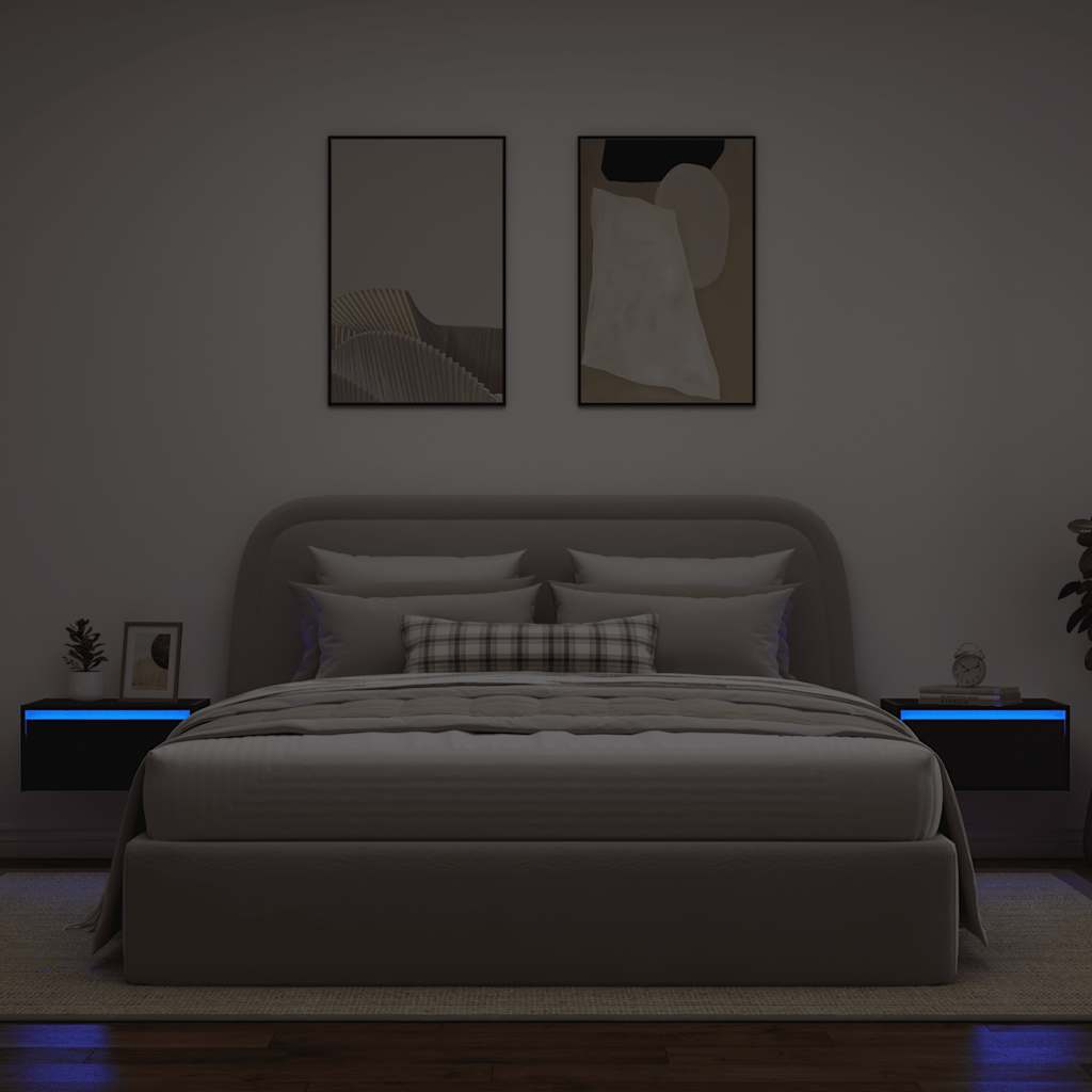 vidaXL Wand-Nachttische mit LED-Leuchten 2 Stk. Schwarz Eichen-Optik