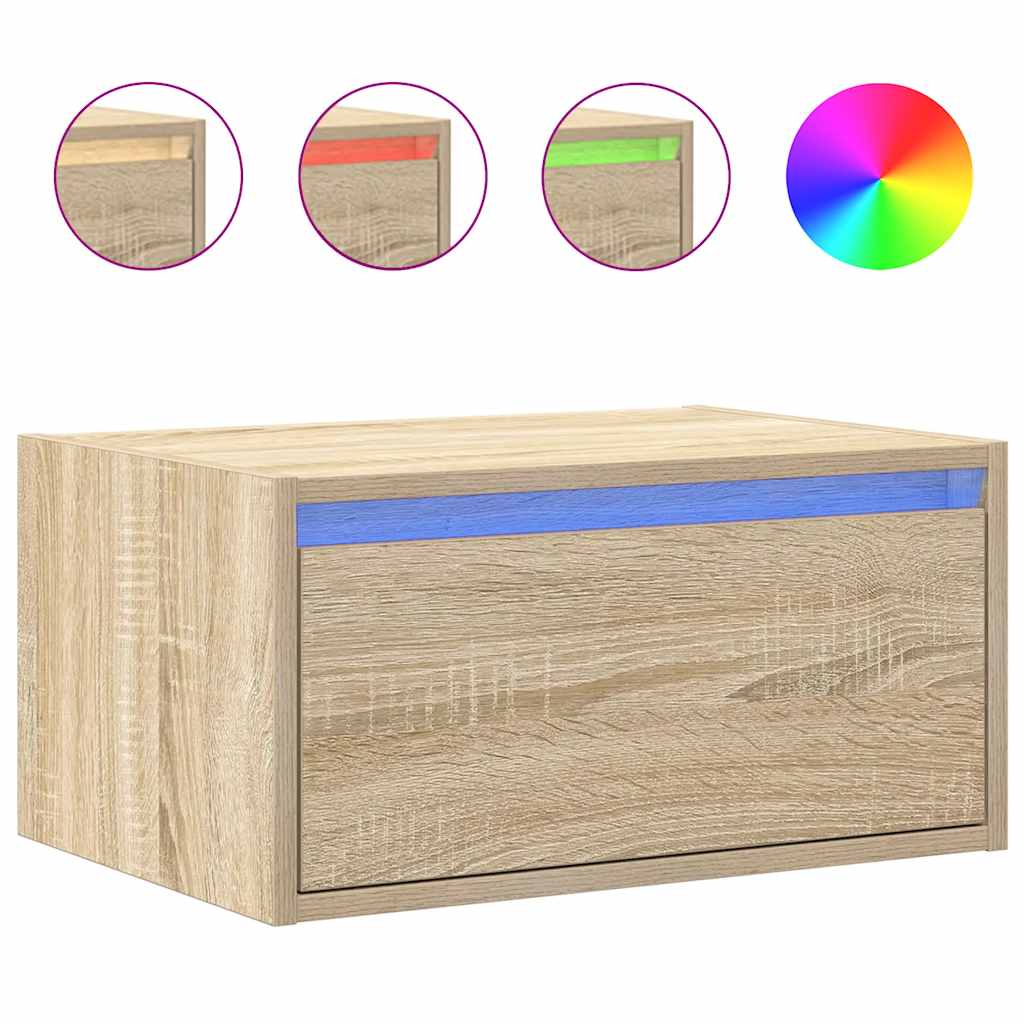 vidaXL Wand-Nachttisch mit LED-Leuchten Sonoma-Eiche