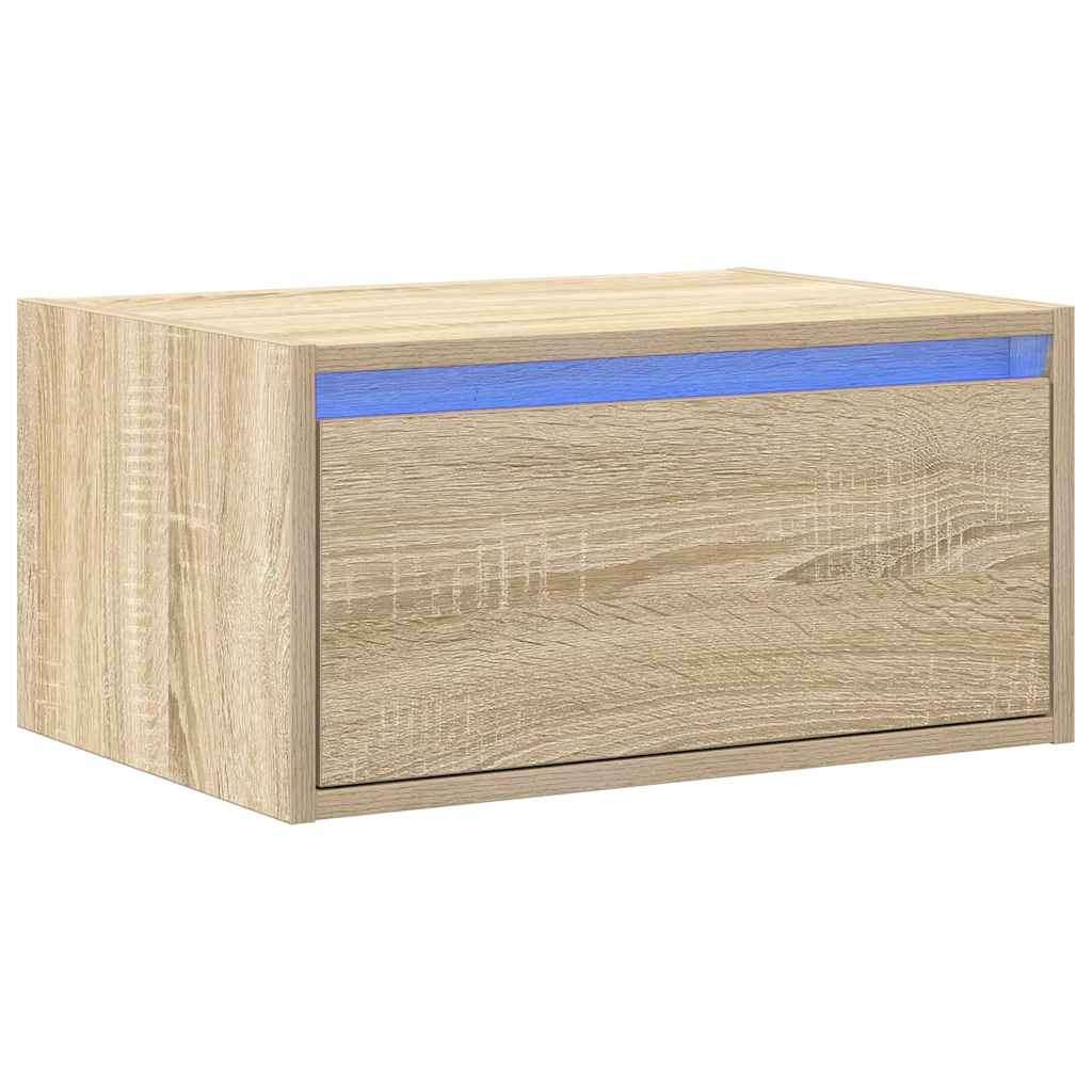 vidaXL Wand-Nachttisch mit LED-Leuchten Sonoma-Eiche