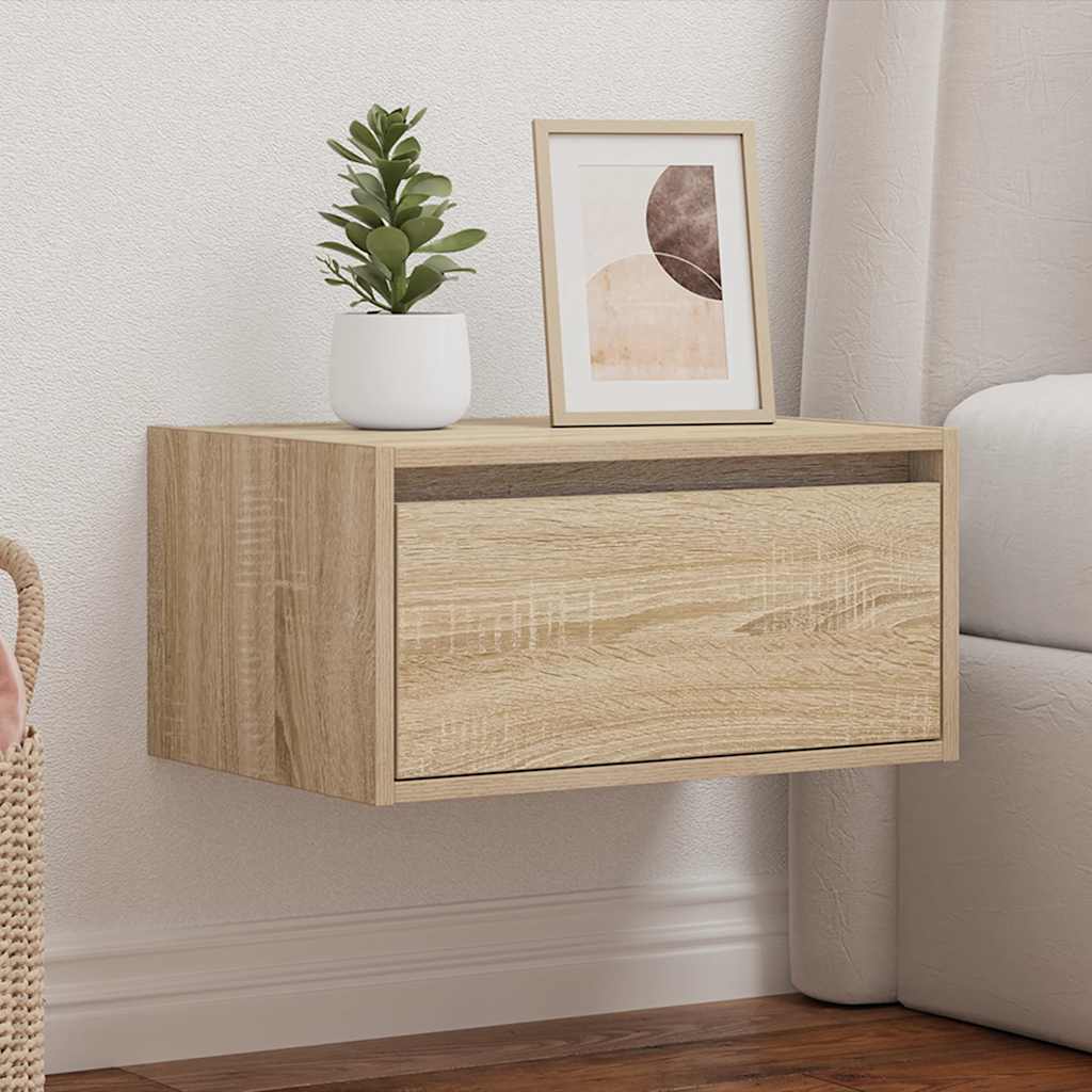 vidaXL Wand-Nachttisch mit LED-Leuchten Sonoma-Eiche