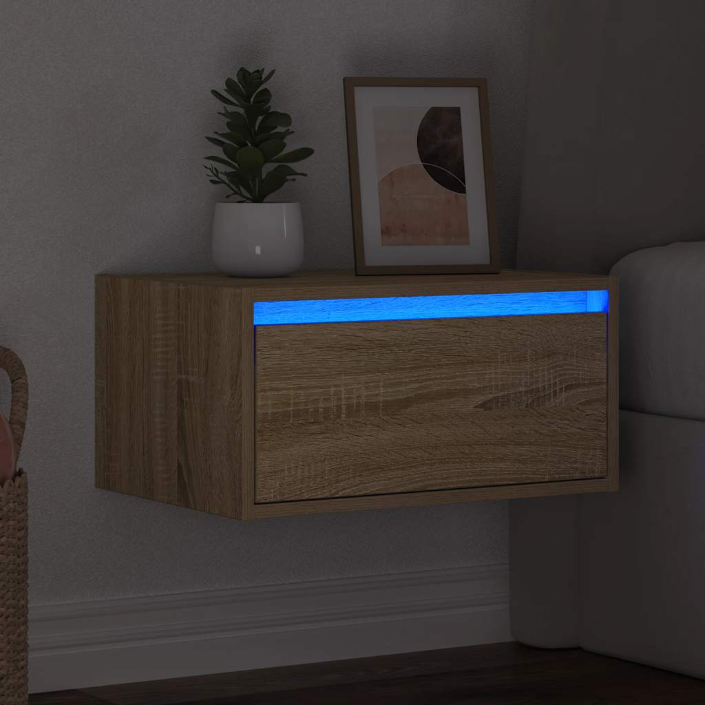 vidaXL Wand-Nachttisch mit LED-Leuchten Sonoma-Eiche