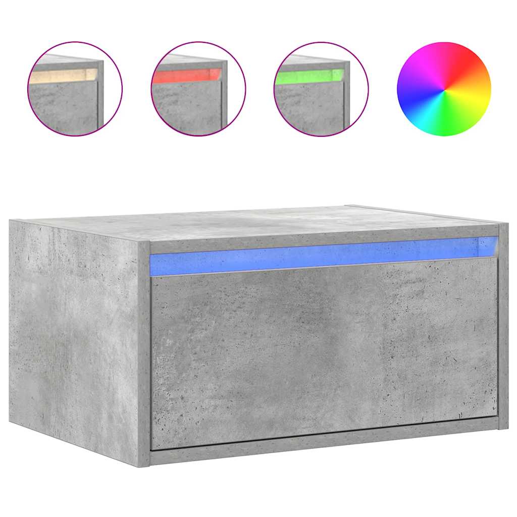 vidaXL Wand-Nachttisch mit LED-Leuchten Betongrau