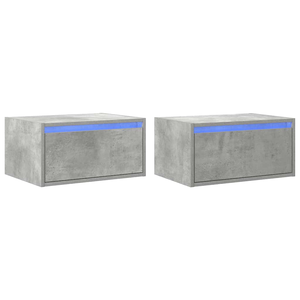 vidaXL Wand-Nachttische mit LED-Leuchten 2 Stk. Betongrau