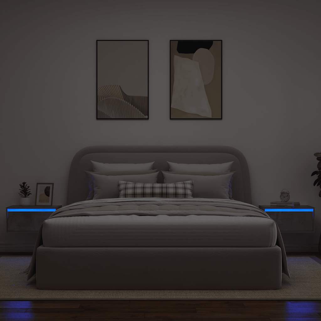 vidaXL Wand-Nachttische mit LED-Leuchten 2 Stk. Betongrau