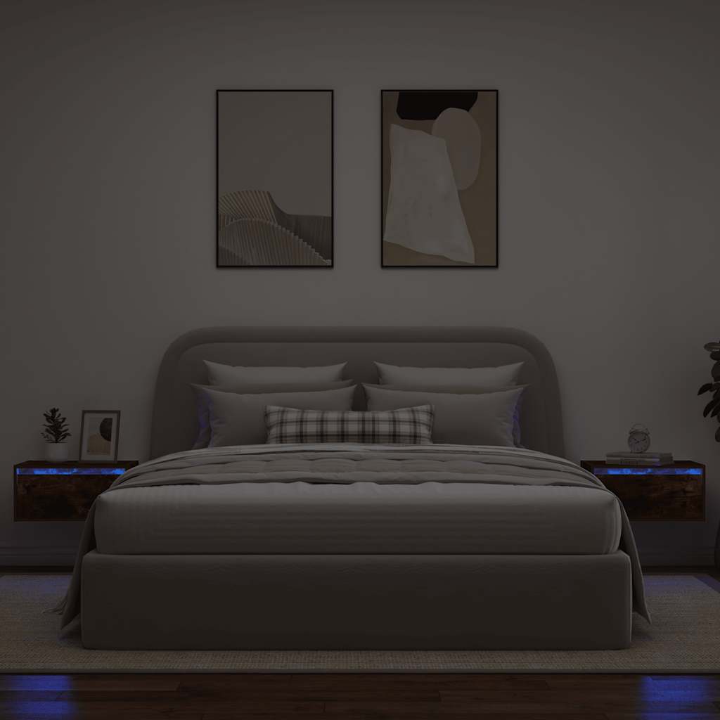 vidaXL Wand-Nachttische mit LED-Leuchten 2 Stk. Räuchereiche
