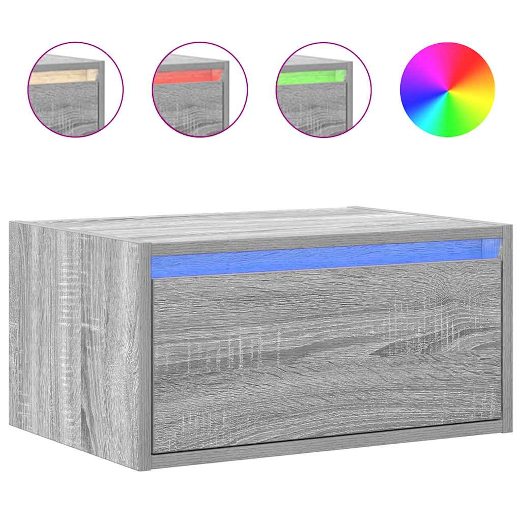 vidaXL Wand-Nachttisch mit LED-Leuchten Grau Sonoma
