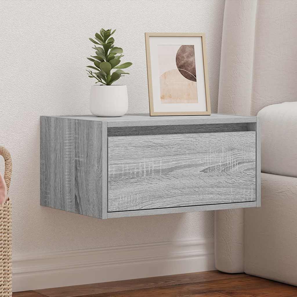 vidaXL Wand-Nachttisch mit LED-Leuchten Grau Sonoma