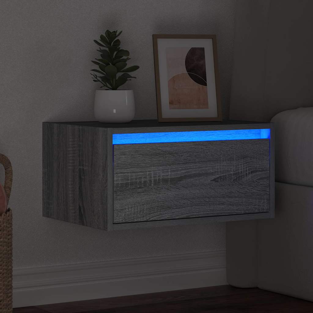 vidaXL Wand-Nachttisch mit LED-Leuchten Grau Sonoma