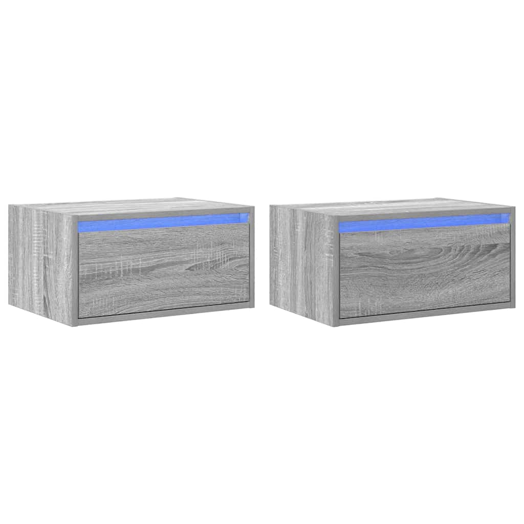 vidaXL Wand-Nachttische mit LED-Leuchten 2 Stk. Grau Sonoma