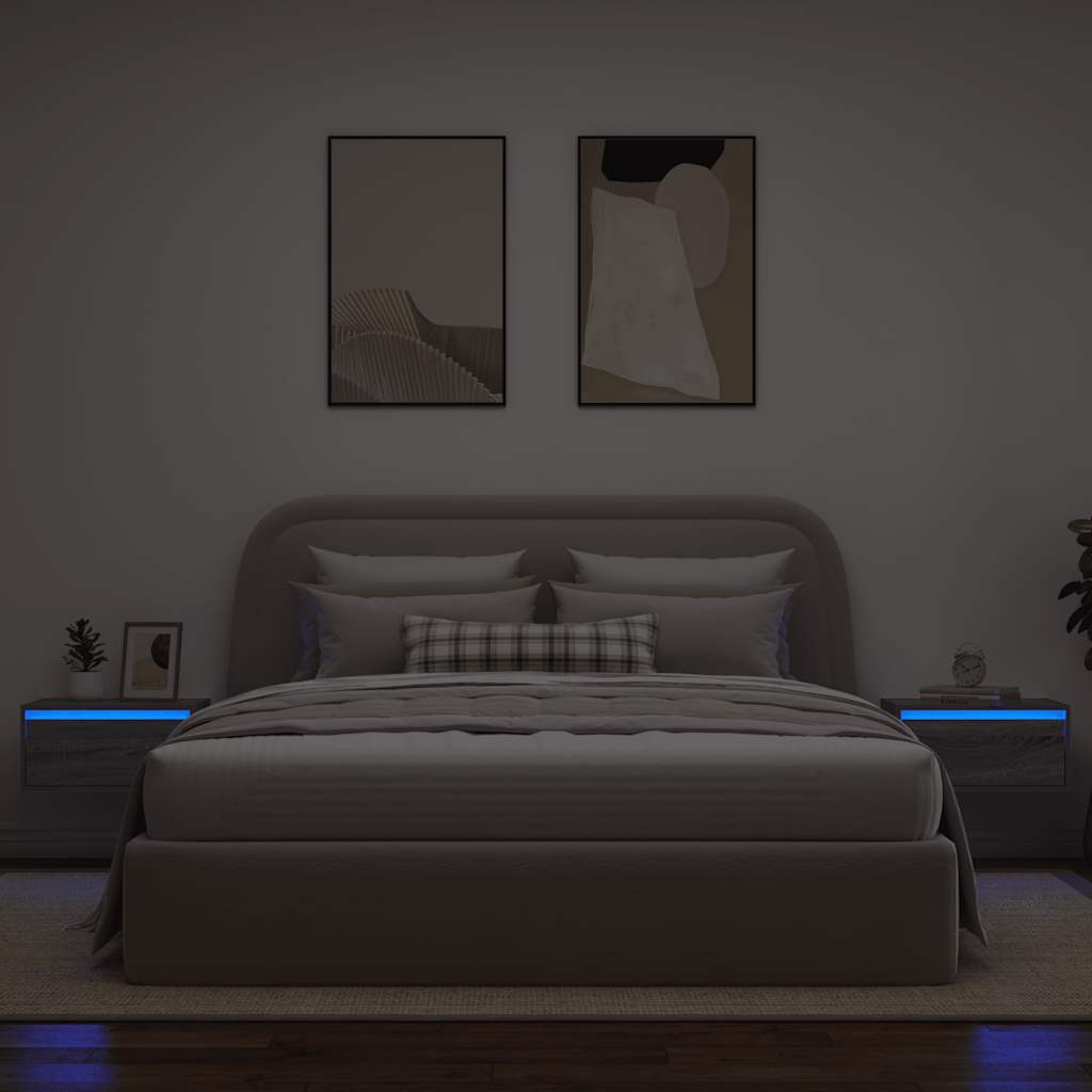 vidaXL Wand-Nachttische mit LED-Leuchten 2 Stk. Grau Sonoma