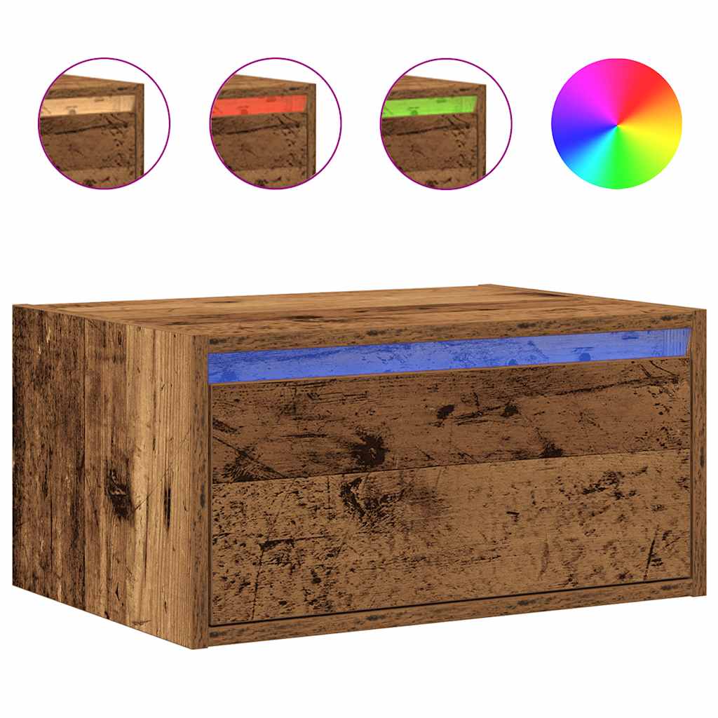 vidaXL Wand-Nachttisch mit LED-Leuchten Altholz-Optik