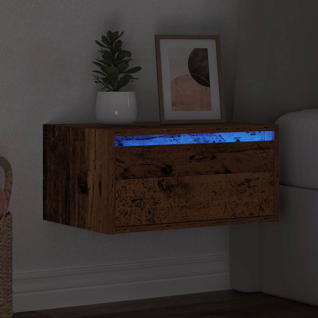 vidaXL Wand-Nachttisch mit LED-Leuchten Altholz-Optik
