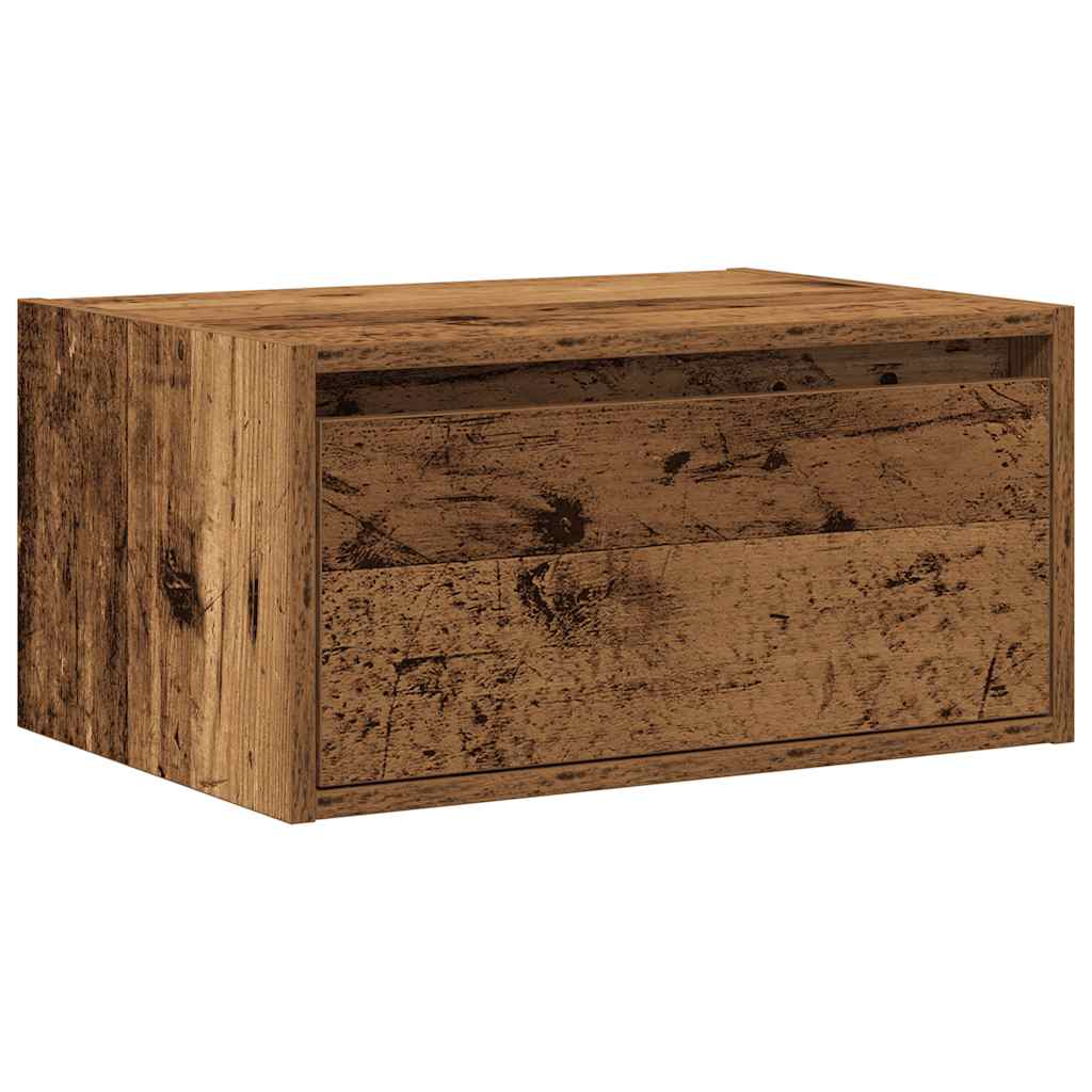 vidaXL Wand-Nachttisch mit LED-Leuchten Altholz-Optik