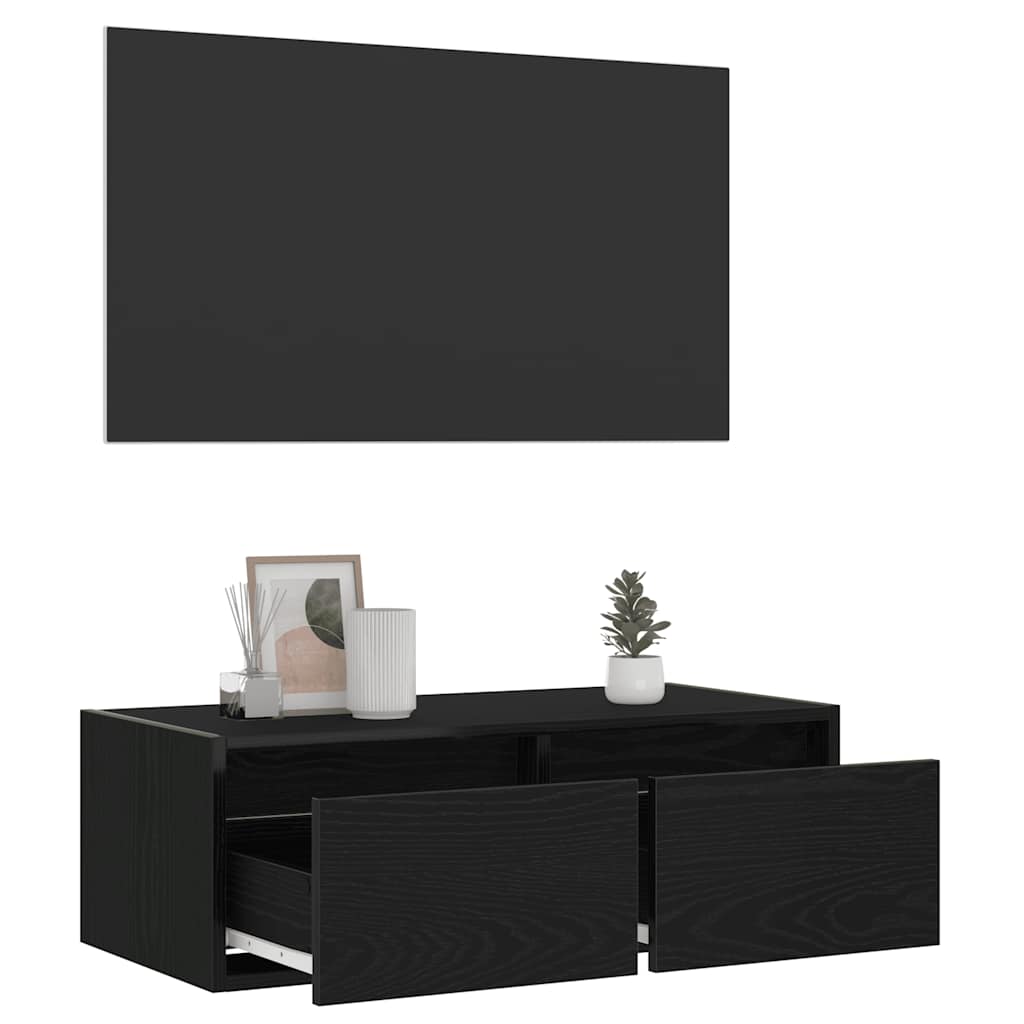 vidaXL TV-Schrank mit LED-Leuchten Schwarz Eichen-Optik 75x35,5x25 cm