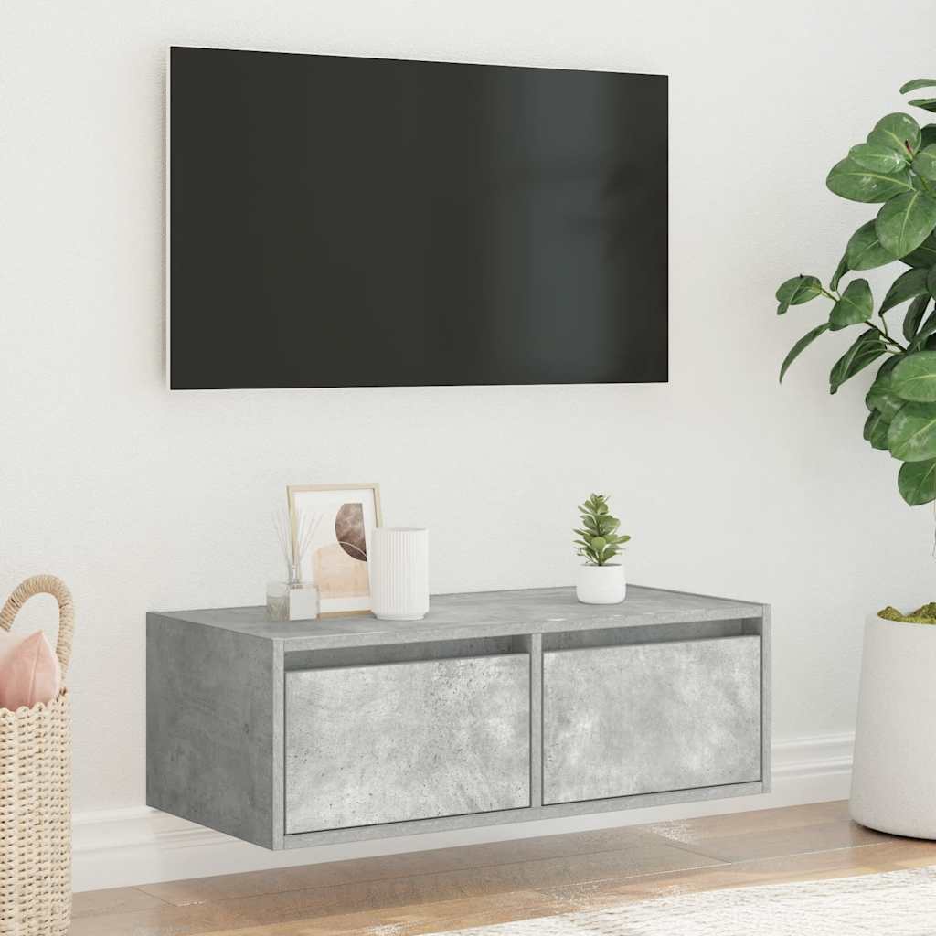 vidaXL TV-Schrank mit LED-Leuchten Betongrau 75x35,5x25 cm