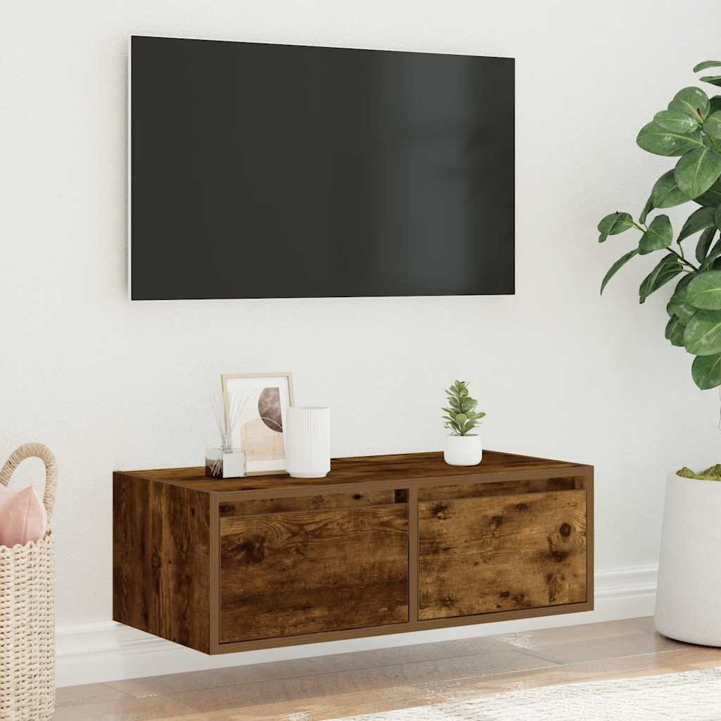 vidaXL TV-Schrank mit LED-Leuchten Räuchereiche 75x35,5x25 cm