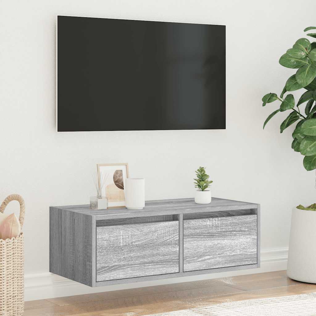 vidaXL TV-Schrank mit LED-Leuchten Grau Sonoma 75x35,5x25 cm