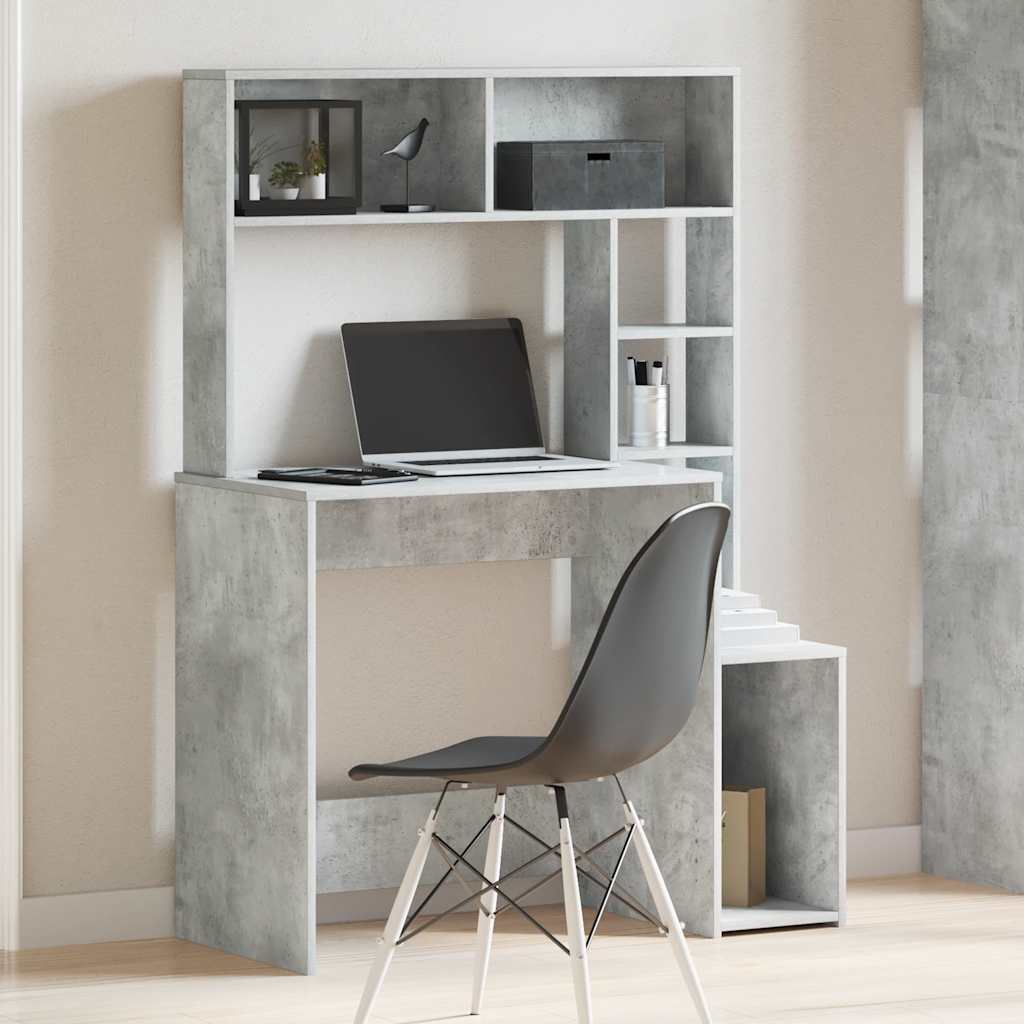 vidaXL Schreibtisch mit Regal Betongrau 100x45x140 cm Holzwerkstoff