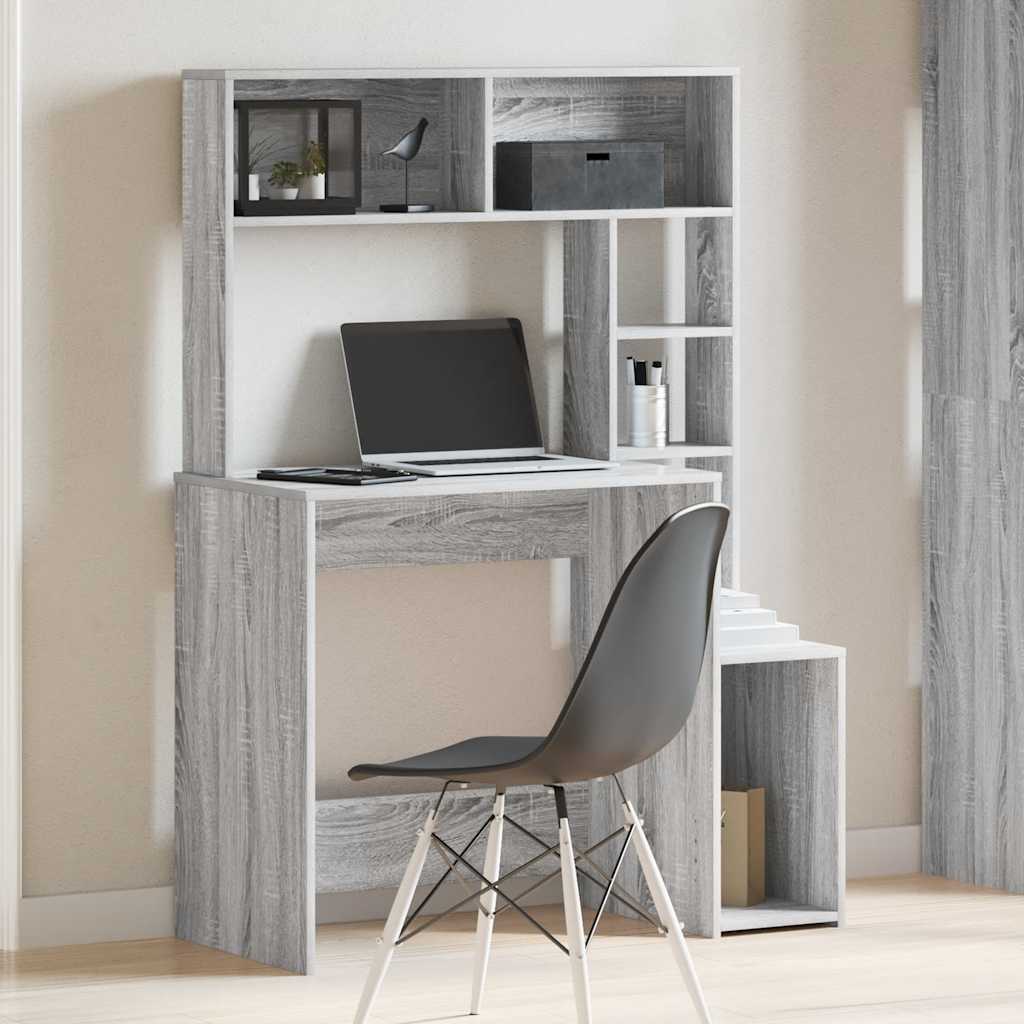 vidaXL Schreibtisch mit Regal Grau Sonoma 100x45x140 cm Holzwerkstoff