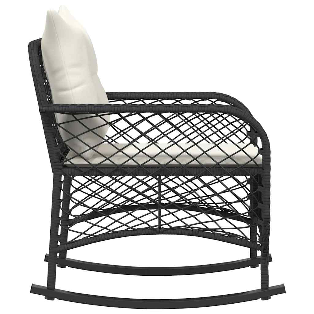 vidaXL Garten-Schaukelstuhl mit Kissen Schwarz Poly Rattan