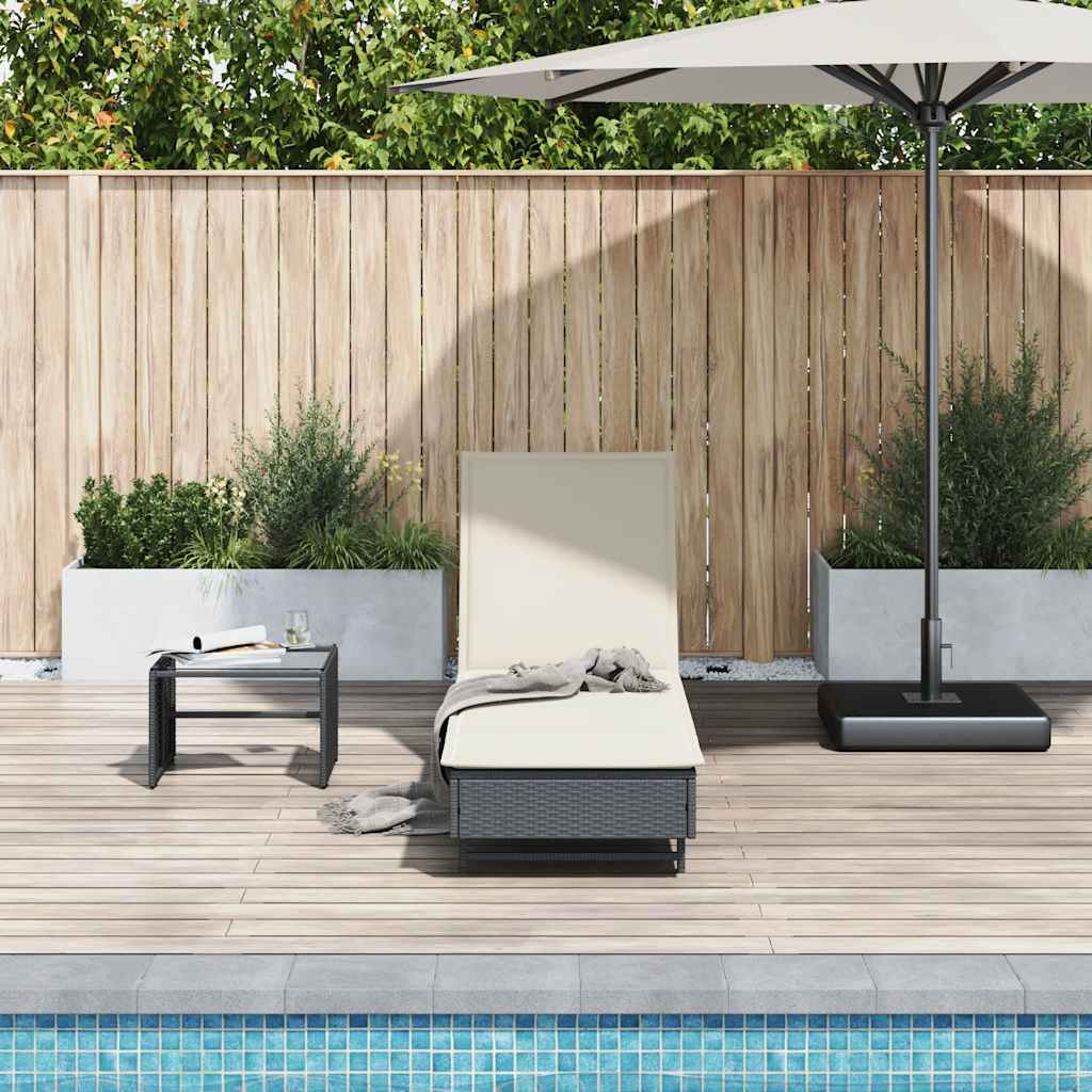 vidaXL Sonnenliege mit Rollen und Auflage Schwarz Poly Rattan