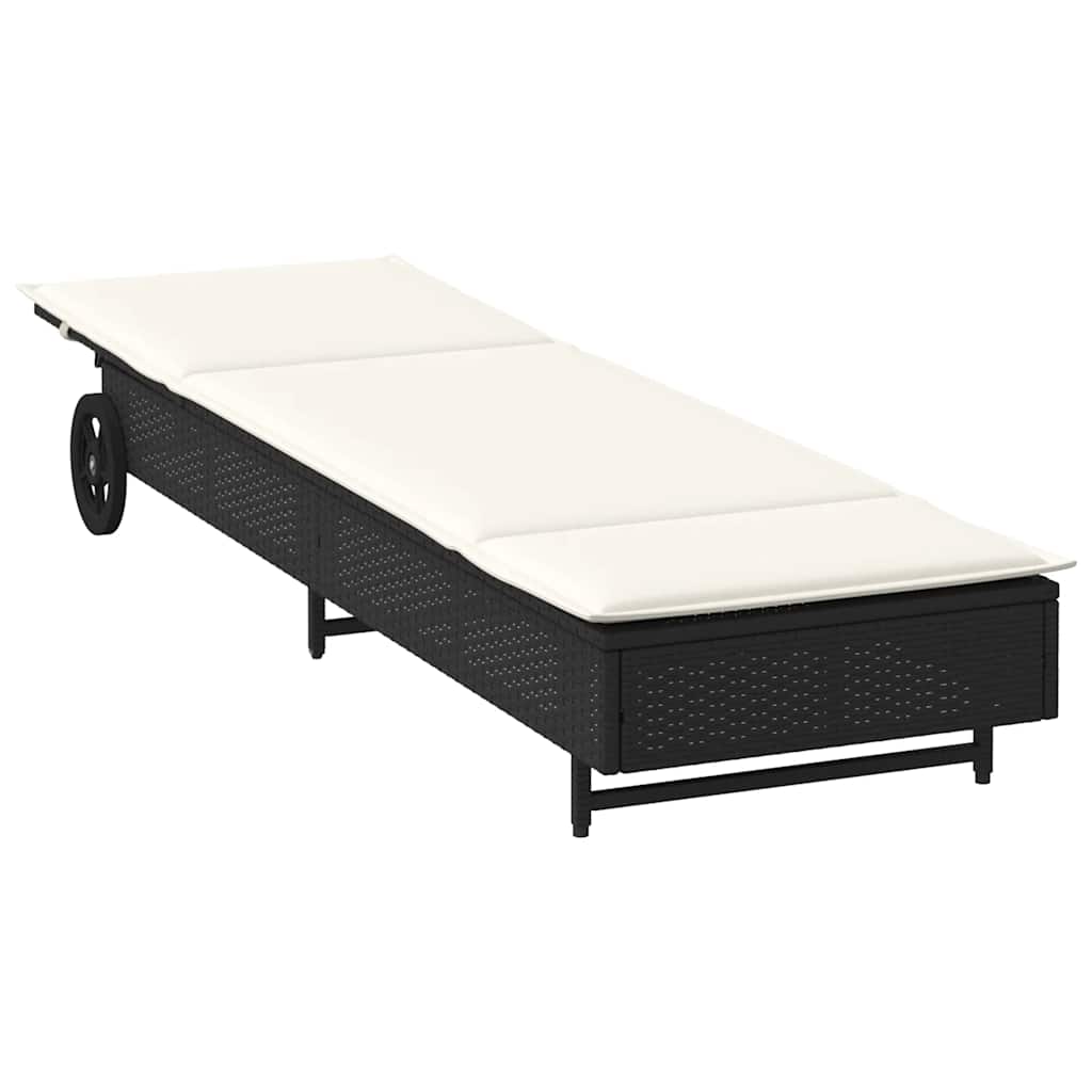 vidaXL Sonnenliege mit Rollen und Auflage Schwarz Poly Rattan
