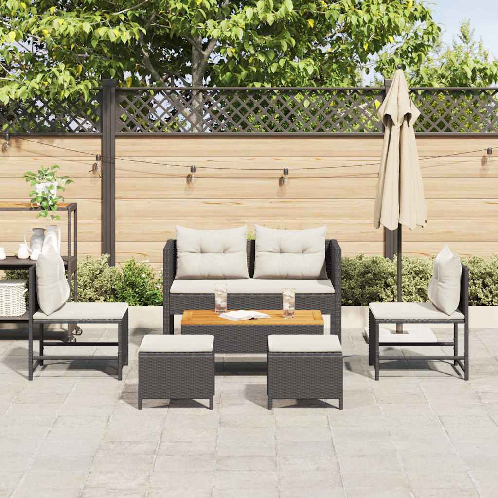 vidaXL Gartensofa-set mit Kissen 6 pcs Schwarz und Creme Poly-Rattan