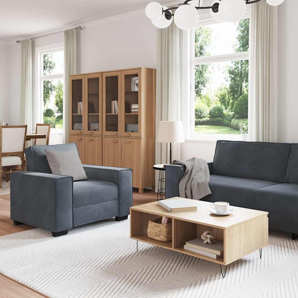 vidaXL 3-tlg. Sofagarnitur mit Kissen Dunkelgrau Samt