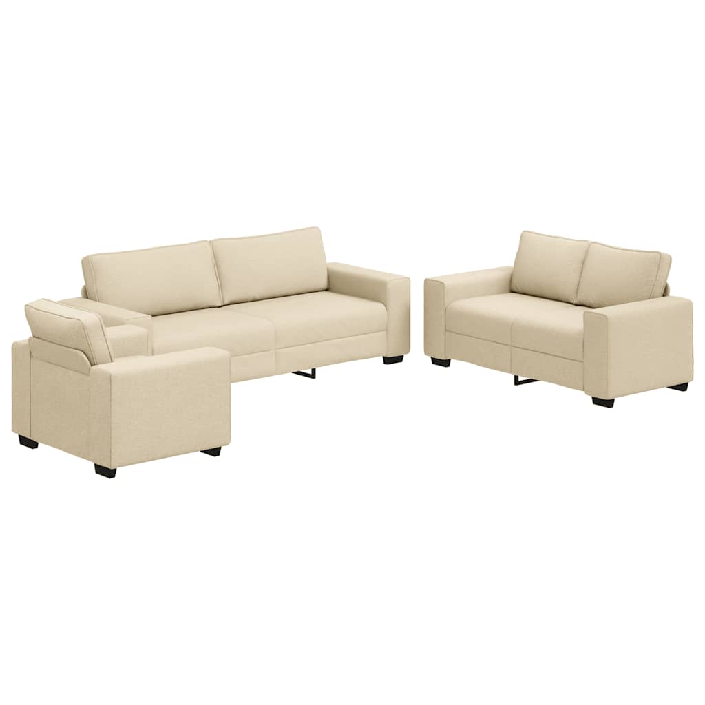 vidaXL 3-teiliges Sofa-Set mit Kissen, cremefarbener Stoff