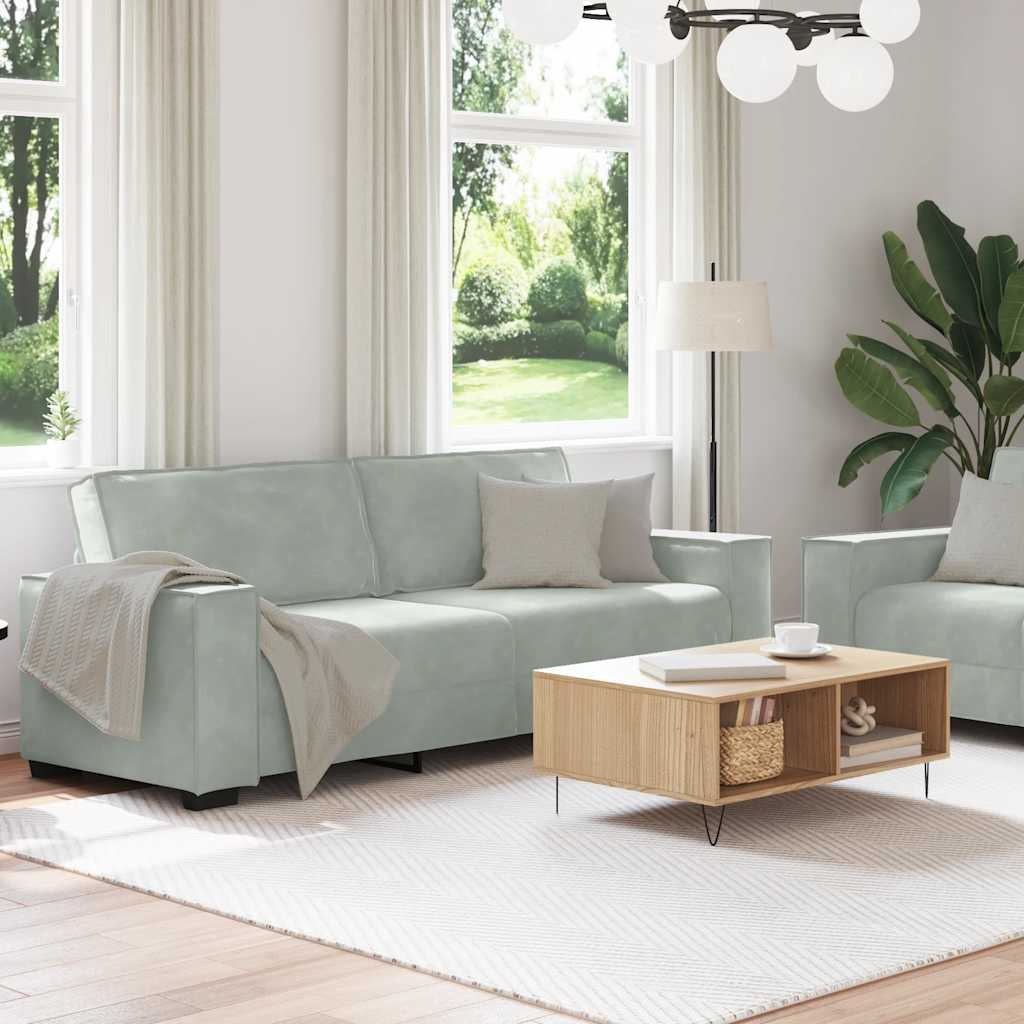 vidaXL 2-tlg. Sofagarnitur mit Kissen Hellgrau Samt