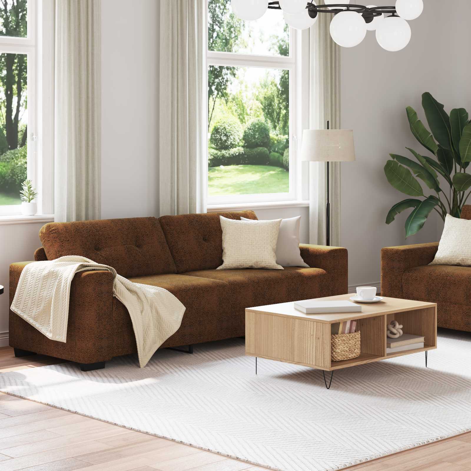 vidaXL 2-tlg. Sofagarnitur mit Kissen Braun Kunstleder