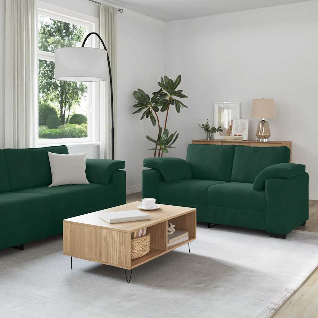 vidaXL 2-teiliges Sofa-Set mit Kissen, dunkelgrüner Samt