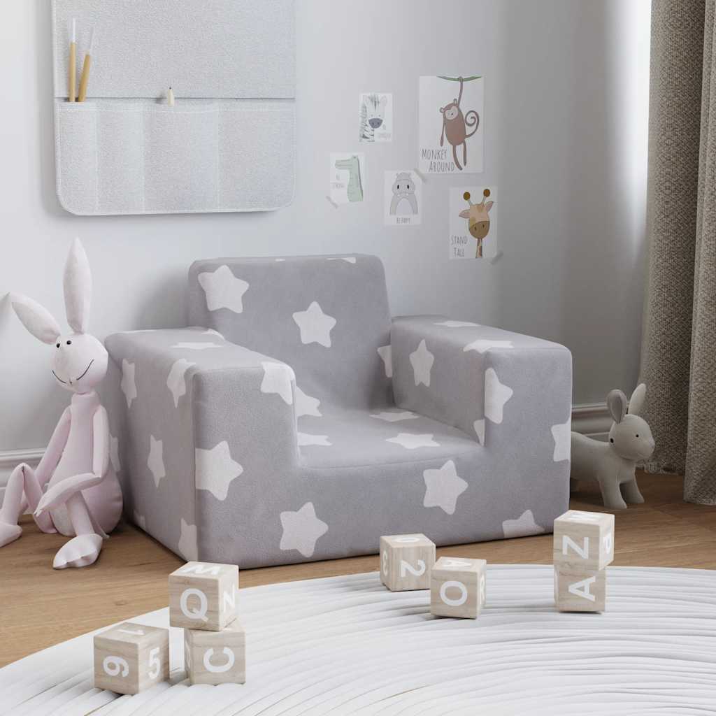 vidaXL Kindersofa Hellgrau mit Sternen Weich Plüsch