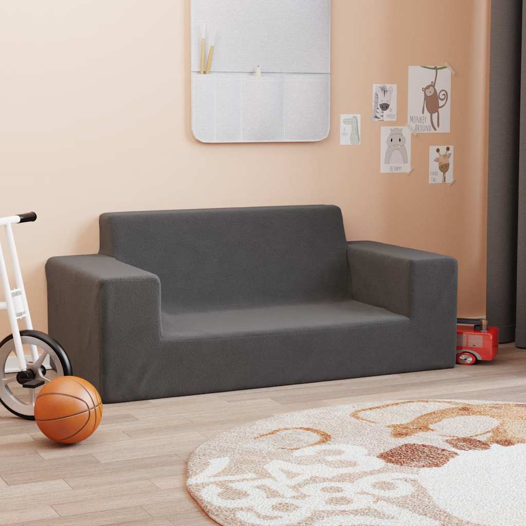 vidaXL Kindersofa 2-Sitzer Anthrazit Weich Plüsch