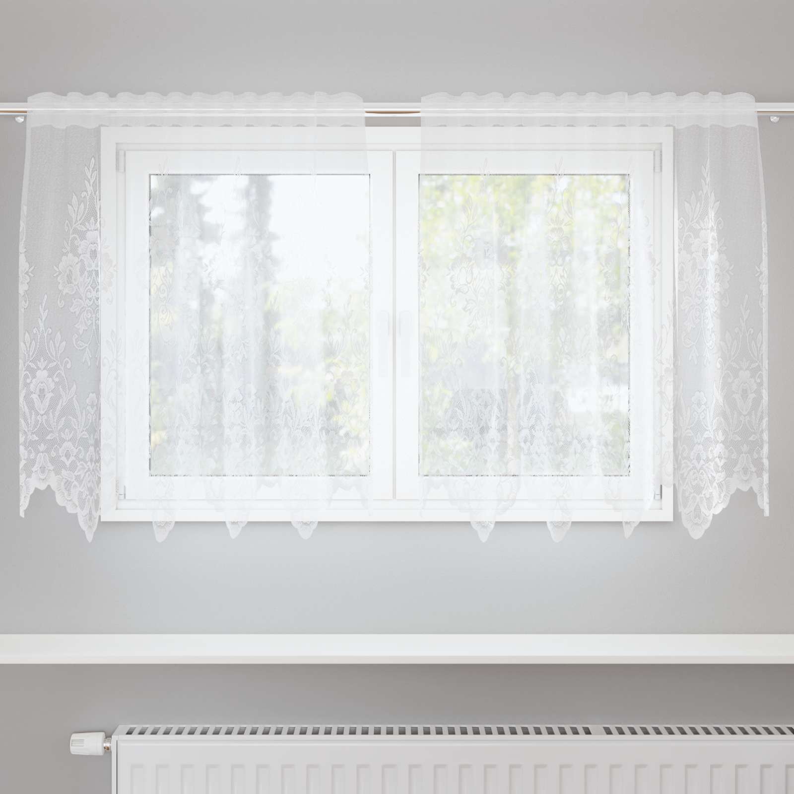 vidaXL Spitzenvorhang mit Vorhängen Floral Weiß 80 x 150 cm Polyester