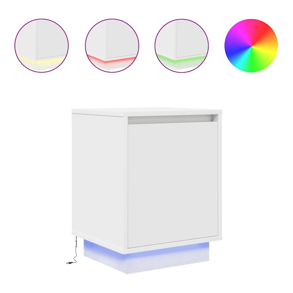 vidaXL Nachttisch mit LED-Leuchten Weiß 38x34x50 cm