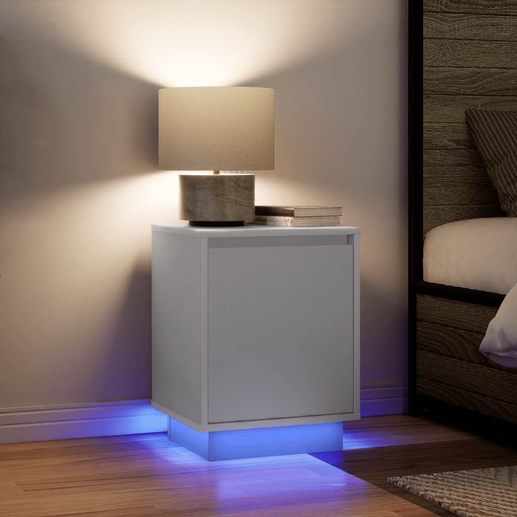 vidaXL Nachttisch mit LED-Leuchten Weiß 38x34x50 cm