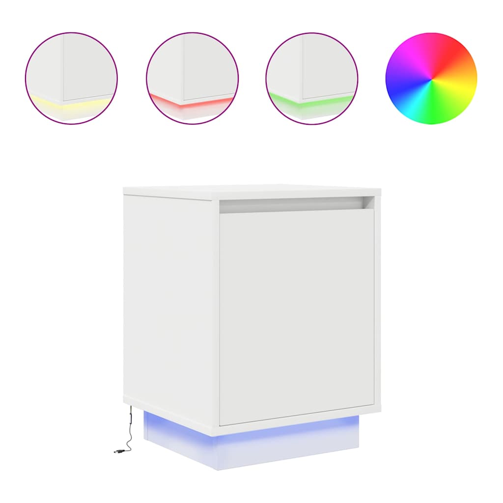 vidaXL Nachttische mit LED-Leuchten 2 Stk. Weiß 38x34x50 cm