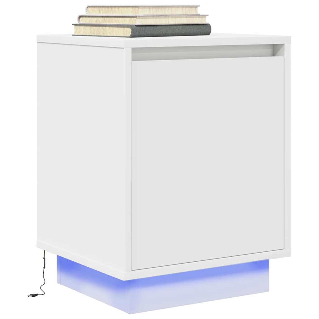 vidaXL Nachttische mit LED-Leuchten 2 Stk. Weiß 38x34x50 cm