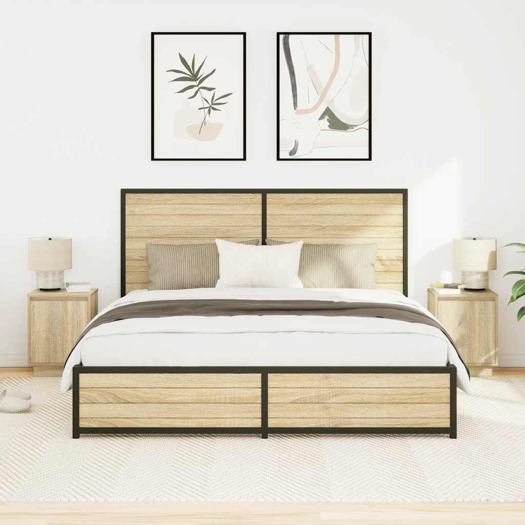 vidaXL Nachttische mit LED-Leuchten 2 Stk. Sonoma-Eiche 38x34x50 cm