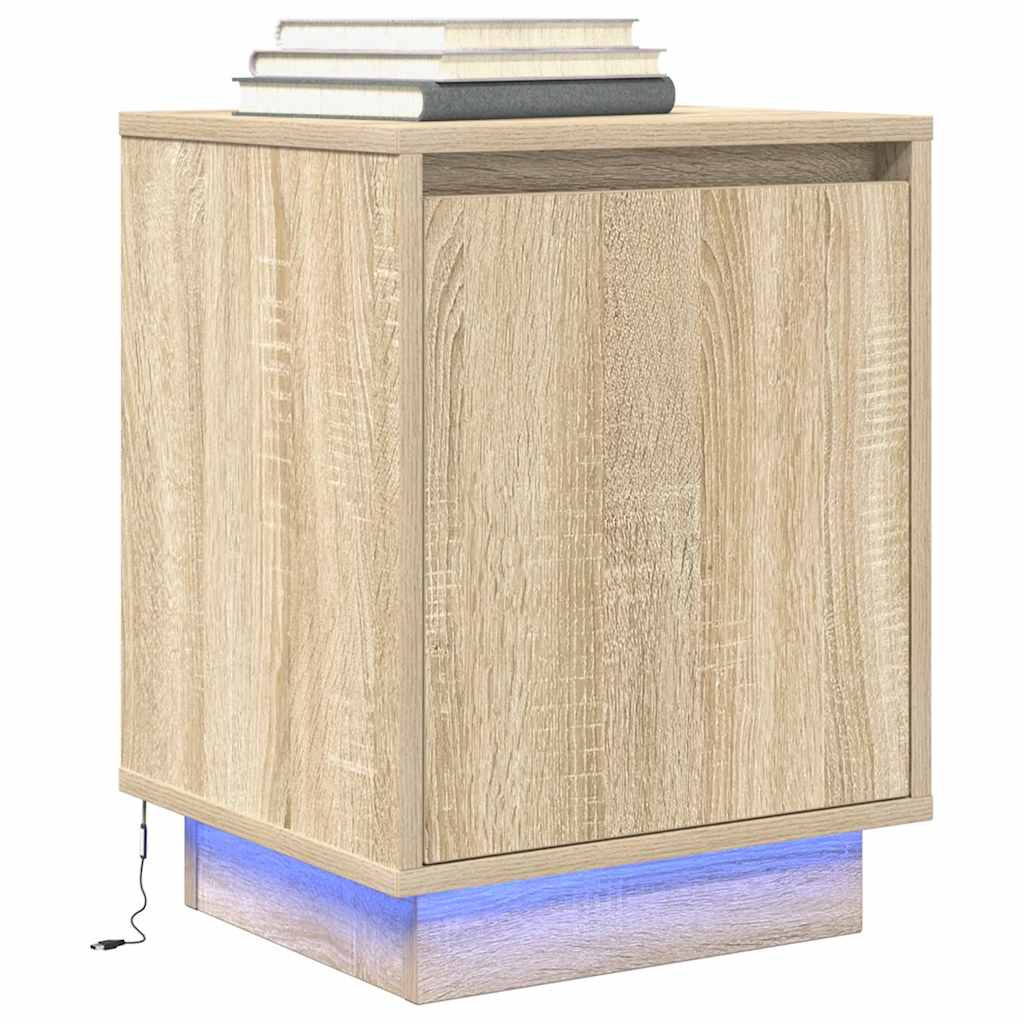 vidaXL Nachttische mit LED-Leuchten 2 Stk. Sonoma-Eiche 38x34x50 cm