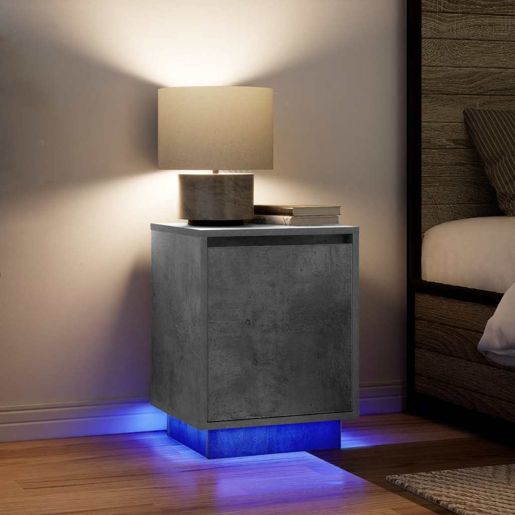 vidaXL Nachttisch mit LED-Leuchten Betongrau 38x34x50 cm