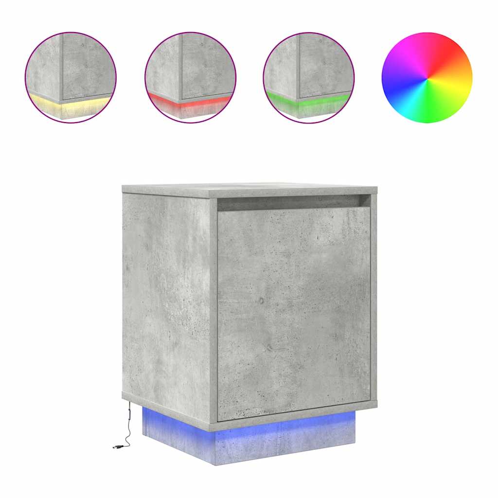 vidaXL Nachttische mit LED-Leuchten 2 Stk. Betongrau 38x34x50 cm